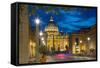 St. Peters and Piazza San Pietro at Dusk, Vatican City, UNESCO World Heritage Site, Rome, Lazio-Frank Fell-Framed Stretched Canvas