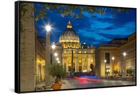 St. Peters and Piazza San Pietro at Dusk, Vatican City, UNESCO World Heritage Site, Rome, Lazio-Frank Fell-Framed Stretched Canvas