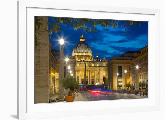 St. Peters and Piazza San Pietro at Dusk, Vatican City, UNESCO World Heritage Site, Rome, Lazio-Frank Fell-Framed Photographic Print