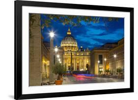 St. Peters and Piazza San Pietro at Dusk, Vatican City, UNESCO World Heritage Site, Rome, Lazio-Frank Fell-Framed Photographic Print