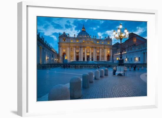 St. Peters and Piazza San Pietro at Dusk, Vatican City, UNESCO World Heritage Site, Rome, Lazio-Frank Fell-Framed Photographic Print