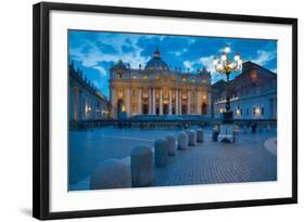 St. Peters and Piazza San Pietro at Dusk, Vatican City, UNESCO World Heritage Site, Rome, Lazio-Frank Fell-Framed Photographic Print