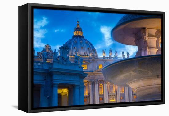 St. Peters and Piazza San Pietro at Dusk, Vatican City, UNESCO World Heritage Site, Rome, Lazio-Frank Fell-Framed Stretched Canvas