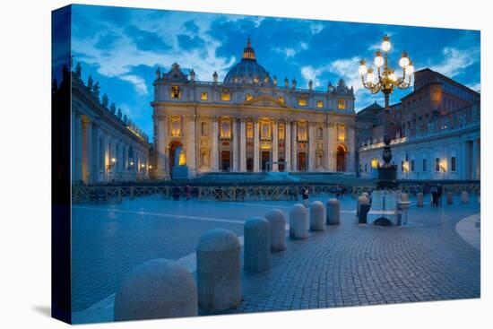 St. Peters and Piazza San Pietro at Dusk, Vatican City, UNESCO World Heritage Site, Rome, Lazio-Frank Fell-Stretched Canvas