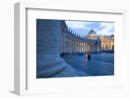 St. Peters and Piazza San Pietro at Dusk, Vatican City, UNESCO World Heritage Site, Rome, Lazio-Frank Fell-Framed Photographic Print