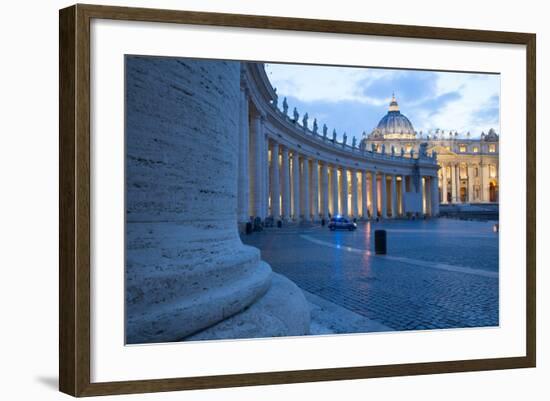 St. Peters and Piazza San Pietro at Dusk, Vatican City, UNESCO World Heritage Site, Rome, Lazio-Frank Fell-Framed Photographic Print