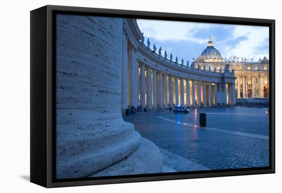 St. Peters and Piazza San Pietro at Dusk, Vatican City, UNESCO World Heritage Site, Rome, Lazio-Frank Fell-Framed Stretched Canvas