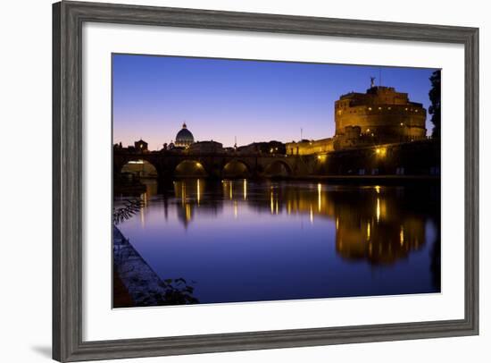 St. Peters Basilica, River Tiber and Castel D'Angelo in Twilight, Rome, Lazio, Italy, Europe-Peter-Framed Photographic Print