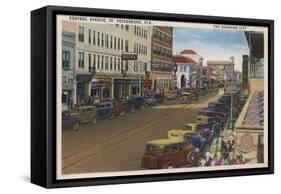 St. Petersburg, FL - View of Central Ave with Cars-Lantern Press-Framed Stretched Canvas