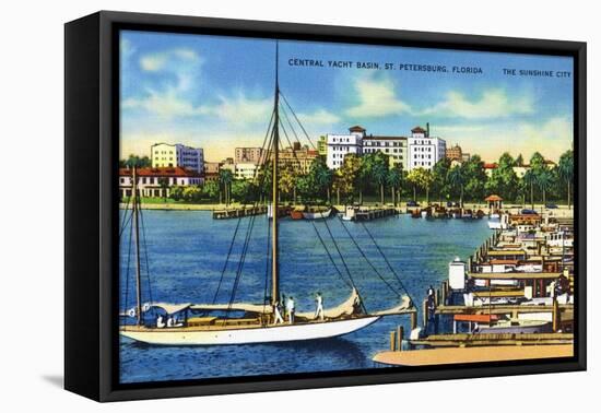 St. Petersburg, Florida - Central Yacht Basin Scene-Lantern Press-Framed Stretched Canvas