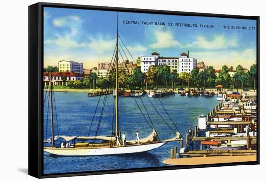 St. Petersburg, Florida - Central Yacht Basin Scene-Lantern Press-Framed Stretched Canvas