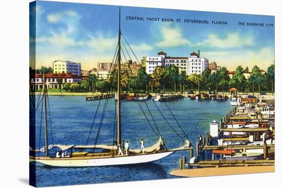 St. Petersburg, Florida - Central Yacht Basin Scene-Lantern Press-Stretched Canvas