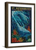 St. Petersburg, Florida - Dolphins Paper Mosaic-Lantern Press-Framed Art Print