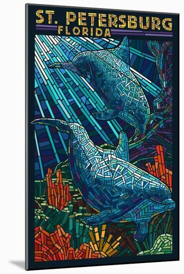 St. Petersburg, Florida - Dolphins Paper Mosaic-Lantern Press-Mounted Art Print