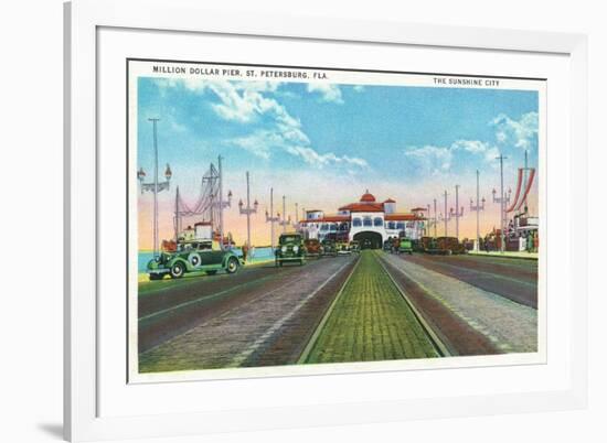 St. Petersburg, Florida - Down Million Dollar Pier Scene-Lantern Press-Framed Premium Giclee Print