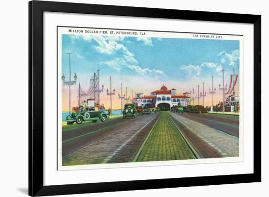 St. Petersburg, Florida - Down Million Dollar Pier Scene-Lantern Press-Framed Premium Giclee Print