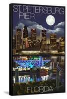 St. Petersburg, Florida - Night Skyline and Pier-Lantern Press-Framed Stretched Canvas