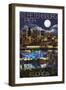 St. Petersburg, Florida - Night Skyline and Pier-Lantern Press-Framed Art Print