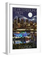 St. Petersburg, Florida - Night Skyline and Pier-Lantern Press-Framed Art Print