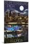 St. Petersburg, Florida - Night Skyline and Pier-Lantern Press-Mounted Art Print