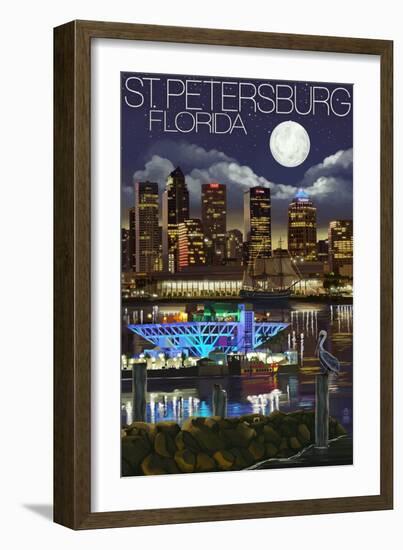 St. Petersburg, Florida - Night Skyline-Lantern Press-Framed Art Print