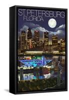 St. Petersburg, Florida - Night Skyline-Lantern Press-Framed Stretched Canvas