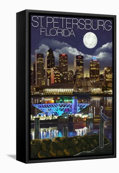 St. Petersburg, Florida - Night Skyline-Lantern Press-Framed Stretched Canvas