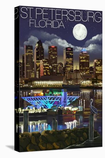 St. Petersburg, Florida - Night Skyline-Lantern Press-Stretched Canvas