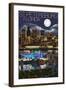 St. Petersburg, Florida - Night Skyline-Lantern Press-Framed Art Print