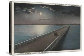 St. Petersburg, Florida - Night View of Causeway-Lantern Press-Stretched Canvas