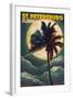 St. Petersburg, Florida - Palms and Moon-Lantern Press-Framed Art Print