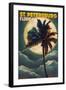 St. Petersburg, Florida - Palms and Moon-Lantern Press-Framed Art Print