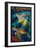 St. Petersburg, Florida - Sea Turtle Paper Mosaic-Lantern Press-Framed Art Print