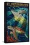 St. Petersburg, Florida - Sea Turtle Paper Mosaic-Lantern Press-Stretched Canvas