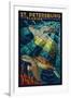 St. Petersburg, Florida - Sea Turtle Paper Mosaic-Lantern Press-Framed Art Print