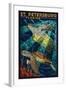 St. Petersburg, Florida - Sea Turtle Paper Mosaic-Lantern Press-Framed Art Print