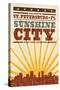 St. Petersburg, Florida - Skyline and Sunburst Screenprint Style-Lantern Press-Stretched Canvas