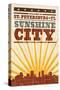 St. Petersburg, Florida - Skyline and Sunburst Screenprint Style-Lantern Press-Stretched Canvas