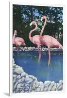 St. Petersburg, Florida, View of Pink Flamingos at Florida Wild Animal Ranch-Lantern Press-Framed Art Print