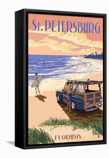 St. Petersburg, Florida - Woody on the Beach-Lantern Press-Framed Stretched Canvas