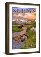 St. Regis, Montana - Moose and Meadow Scene-Lantern Press-Framed Art Print