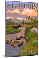 St. Regis, Montana - Moose and Meadow Scene-Lantern Press-Mounted Art Print