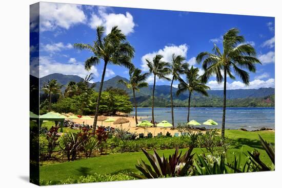 St. Regis Princeville Resort Hotel with View of the Bay at Hanalei Beach, Island of Kauai-null-Stretched Canvas