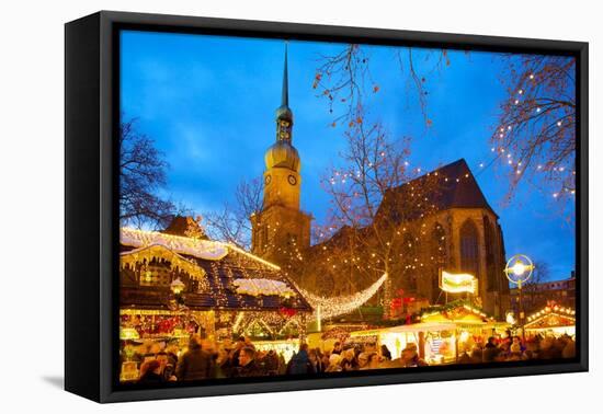 St. Reinoldi Church and Christmas Market at Dusk, Dortmund, North Rhine-Westphalia, Germany, Europe-Frank Fell-Framed Stretched Canvas