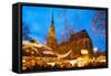 St. Reinoldi Church and Christmas Market at Dusk, Dortmund, North Rhine-Westphalia, Germany, Europe-Frank Fell-Framed Stretched Canvas