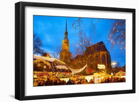 St. Reinoldi Church and Christmas Market at Dusk, Dortmund, North Rhine-Westphalia, Germany, Europe-Frank Fell-Framed Photographic Print