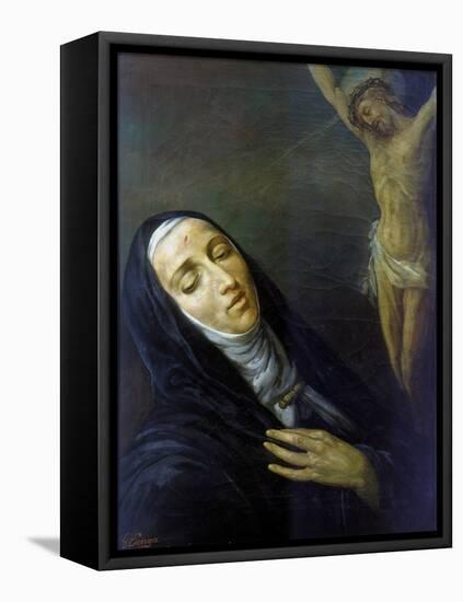 St Rita De Cascia in Ecstasy in Front of the Figure of Christ on the Cross, 19th Century-null-Framed Stretched Canvas