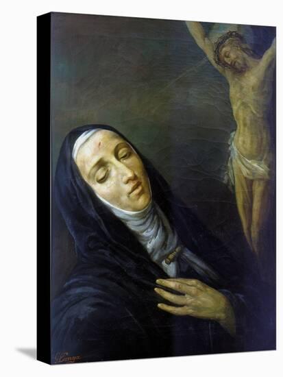 St Rita De Cascia in Ecstasy in Front of the Figure of Christ on the Cross, 19th Century-null-Stretched Canvas