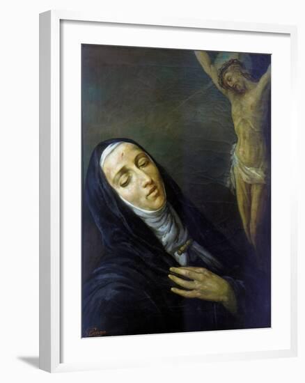 St Rita De Cascia in Ecstasy in Front of the Figure of Christ on the Cross, 19th Century-null-Framed Giclee Print