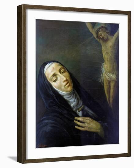 St Rita De Cascia in Ecstasy in Front of the Figure of Christ on the Cross, 19th Century-null-Framed Giclee Print
